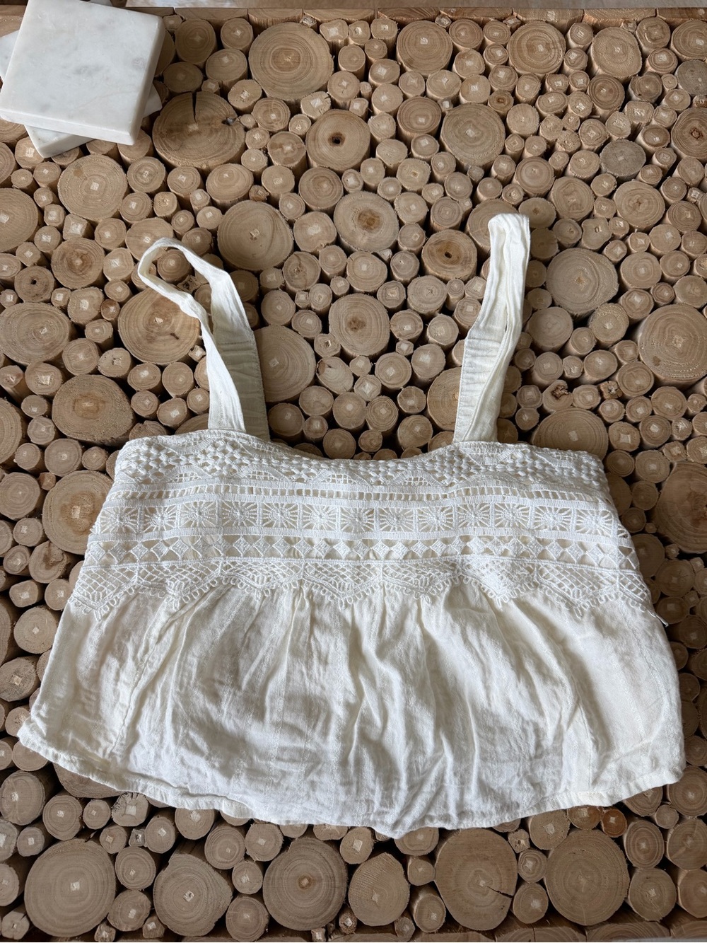 Japna White Crochet-Detail Crop Top